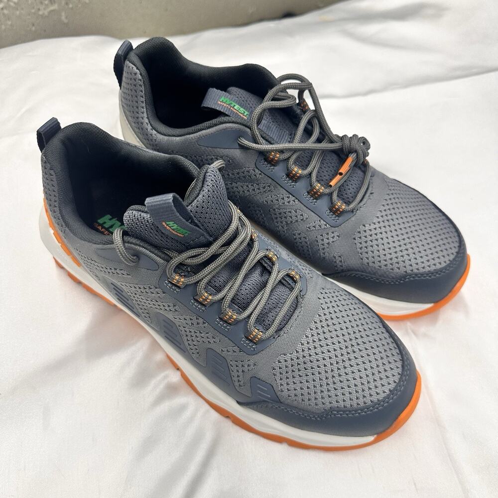 HYTEST Powerhaul Safety Steel Toe Shoes Men's 9.5 Grey Orange Comfort Mesh Low